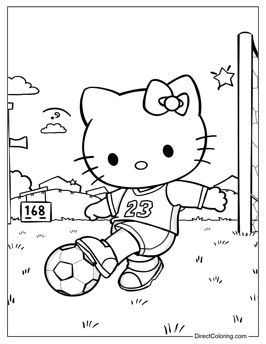 Hello Kitty Playing Soccer Color Page